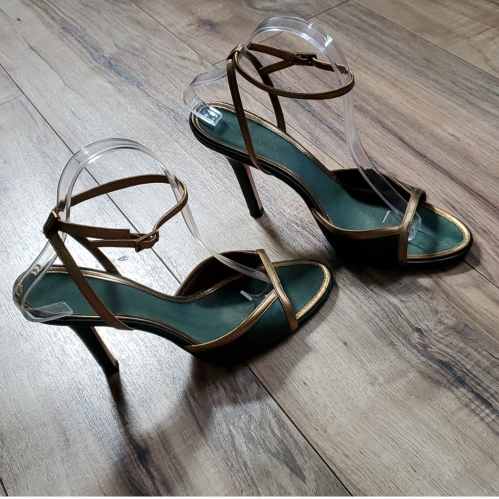 BCBGMaxAzria Gold and Green Strappy Heels